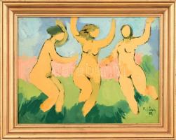 B. Séday Mária (1925-2009): Táncolók (vázlat). Olaj, farost, jelzett. Kissé kopott fa keretben. 25,5×33,5 cm