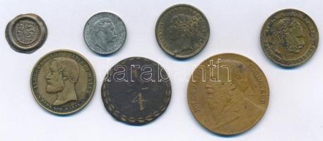 7xklf zsetonból álló tétel, közte Német Birodalom 1910. 20M Zn minipénz másolat T:2-3 7xdiff token lot, within German Empire 1910. 20 Mark Zn mini coin copy C:VF