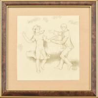 B. Séday Mária (1925-2009): Táncoló páros. Ceruza, papír, jelzett. Üvegezett keretben. 15×14,5 cm