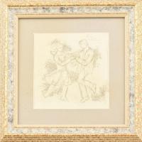 B. Séday Mária (1925-2009): Táncoló páros. Ceruza, papír, jelzett. Üvegezett keretben. 12×11,5 cm