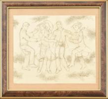B. Séday Mária (1925-2009): Táncosok. Ceruza, papír, jelzett. Üvegezett keretben. 14×17 cm