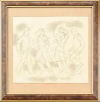B. Séday Mária (1925-2009): Táncolók. Ceruza, papír, jelzett. Üvegezett keretben. 14×17 cm