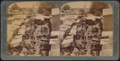 cca 1910 Damszkusz bazárjának sztereófotója, keményhátú fotó, Underwood-Underwood, 9x17 cm