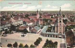 1917 Hódmezővásárhely, madártávlat, templom, Roth Antal könyvnyomdája. Nemes Ármin kiadása (EK)