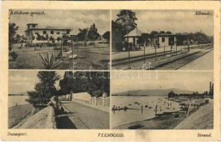 1949 Felsőgöd (Göd), Kékduna penzió, Vasútállomás, Duna-part, Strand, fürdőzők. Gyimesi Kálmán kiadása