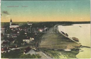 1925 Dunaföldvár, látkép, Dunai kikötő, gőzhajó, úszó vízi hajómalom (vízimalom) a távolban / Danube with floating watermill (boat mill)