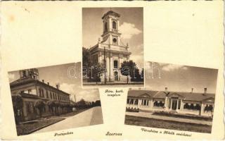 1943 Szarvas, Postapalota, Római katolikus templom, Városháza, Hősök szobra, emlékmű (EB)