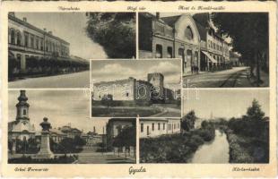 1947 Gyula, Városháza, régi vár, Mozi és Komló szálloda, Erkel Ferenc tér, Körös részlet (EB)