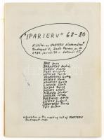 Iparterv 68-80. Kiállítás az Iparterv dísztermében. Bp., é.n. (1980), Iparterv házi nyomdája. Készült 500 példányban. Fekete-fehér képekkel, többek közt Bak Imre, Hencze Tamás, Keserü Ilona, Lakner László, Nádler István 1968-ban, 1969-ben és 1980-ban az Iparterv épületében rendezett kiállításokon szerepelt műveinek reprodukcióival gazdagon illusztrált. Kiadói papírkötés, sérült, ragasztott gerinccel. Ritka!