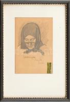 Szüle Péter (1886-1944): Édesanyja portréja, 1911. Ceruza, papír, jelzett. Üvegezett fa keretben, 18,5×13,5 cm.