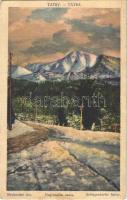 1936 Tátra, Magas-Tátra, Vysoké Tatry; Nagyszalóki-csúcs. Földes Samu kiadása / Slavkovsky stít / Schlagendorfer Spitze / mountain peak, road (EB)