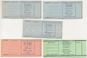 ~1980. Országos Takarékpénztár 20Ft, 100Ft, 1000Ft bankjegy kötegelő (5x)