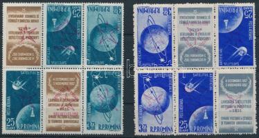 Románia 1957 Brüsszeli világkiállítás felülnyomott sor fordított hatostömbökben Mi 1717-1720 (Mi EUR 320.-)