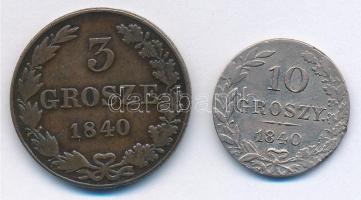 Lengyelország / Kongresszusi Lengyelország 1840MW 3gr Cu + 10gr Ag (0.192) T:2,2- Poland / Congress Poland 1840MW 3 Grosze Cu + 10 Groszy Ag (0.192) C:XF,VF Krause C# 110, C#113a