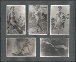 10 db erotikus fotó albumlapra ragasztva, 8×6 és 14,5×9 cm