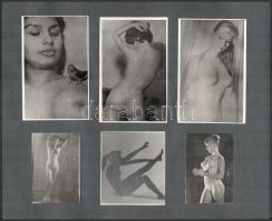 13 db erotikus fotó albumlapra ragasztva, 8×6 és 14,5×9 cm