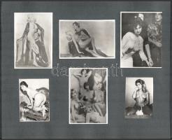 12 db erotikus fotó albumlapra ragasztva, 8×6 és 14,5×9 cm