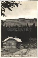 1942 Hargitafürdő, Hargita-fürdő, Harghita-Bai; Bagolykő (1750 m), kunyhó / Piatra Bufnitei / mountain peak, cottage, chalet
