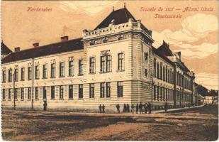 1916 Karánsebes, Caransebes; Scoaele de stat / Állami iskola. Johann Balc kiadása / Staatschule / school (képeslapfüzetből / from postcard booklet) (EB)