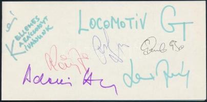 Az LGT tagjainak (Karácsony, Presser, Somló, Adamis, Laux) aláírása újévi üdvözlőkártyán