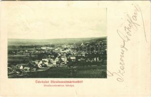 1906 Dicsőszentmárton, Tarnaveni, Diciosanmartin; látkép. Hirsch Mór kiadása / general view (szakadás / tear)