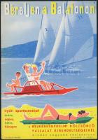 Villamosplakát: Béreljen a Balatonon nyári sportszereket, vízibicikli, vitorlások, Balaton, 23,5×16,5 cm