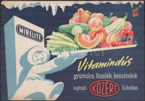 Villamosplakát: Mirelite vitamindús gyümölcs, főzelék, készételek, KÖZÉRT, Eszkimó, 33,5×24 cm