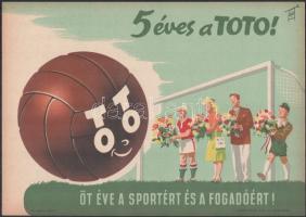 Villamosplakát: 5 éves a TOTO! Öt éve a sportért és fogadóért, focipálya, kapu, 33,5×24 cm