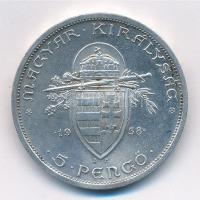 1938. 5P Ag "Szent István" T:1-,2 
Adamo P8.1