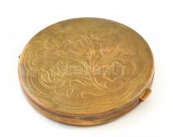 Virágmintás réz púderes szelence tükörrel, d: 6,5 cm