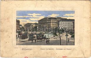 Budapest VIII. Kálvin tér, Nemzeti Múzeum, gyógyszertár, villamos (b)