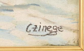 Czinege Zsolt (1964-): Nagyvárosi forgatag. Olaj, vászon, jelezve jobbra lent. Fa keretben, 44×64 cm