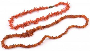 Korall és borostyán nyaklánc 40 cm, 54 cm