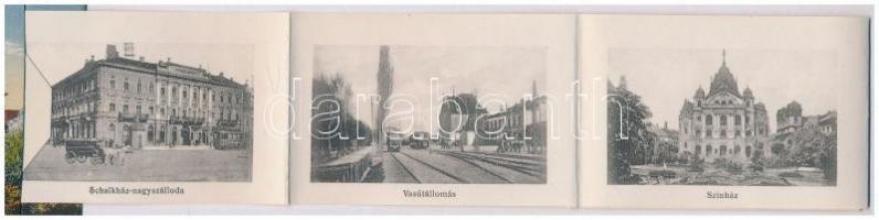 1917 Kassa, Kosice; színház. leporello belül a vasútállomással / theatre. leporellocard with railway...