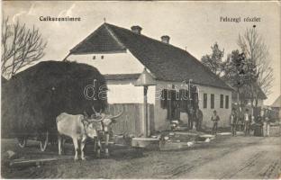 1917 Csíkszentimre, Csík-Szt.-Imre, Santimbru; Felszegi részlet, ökörszekér, üzlet / street, oxen cart, shop + K.u.K. FELDSPITAL NR. 415.