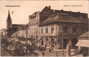1916 Balassagyarmat, Rákóczi fejedelem út, Frischer Ignácz férfi és női divat, Takarék és Hitelintézet, Himmler Bertalan üzlete, városháza (EK)