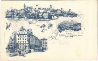Lucerne, Luzern; Hotel Rössli du Cheval Blanc, E. Meyer Prop., Pilatus. Hubacher & Biedermann Art Nouveau, floral