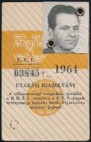 1964 FVV fényképes utazási igazolvány, villamosbérlet