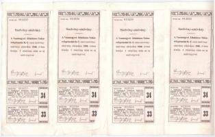 Szombathely 1926. "Vas Megyei Takarékpénztár" névre szóló részvény 50P-ról (4x) sorszámköv...