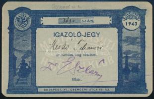 1943 Vasúti, hajózási klub tagsági igazolványa