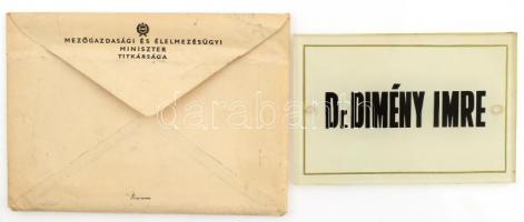 Dimény Imre (1922-2017) földművelésügyi és élelmezésügyi miniszter névtáblája, 8,5×12,5 cm