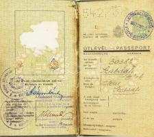 1947 Felülcímkézett magyar útlevél, hiányzó fotóval, svájci, osztrák bejegyzésekkel / Hungarian pass...