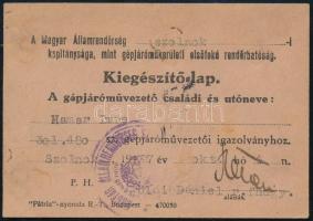 1927 Arcképes gépjárművezetői igazolvány