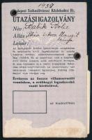 1941 Budapest Székesfővárosi Közlekedési Rt. éves arcképes utazási igazolványa, sérült