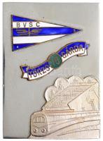 ~1970. BVSC - Törzsgárda 10 ezüstözött fém plakett, zománcozott rátétekkel, illetve egy vonatot ábrázoló ezüstözött fém rátéttel (60x80mm) T:1-