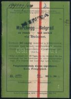 1910 Marchegg-Budapest-Belgrád különvonati füzetjegy minta