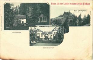 1901 Terme Dobrna, Bad Neuhaus bei Cilli; Milchmariandl, Ruine Schlangenburg, Schweizerhof / spa, bath, hotel, castle ruins. Druck Senefelder. Verlag v. M. Pöschl (worn corner)