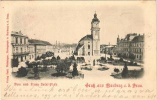 1900 Maribor, Marburg; Dom und Franz Josef-Platz / cathedral, square. Verlag Ferd. Weitzinger Photograph. (EK)