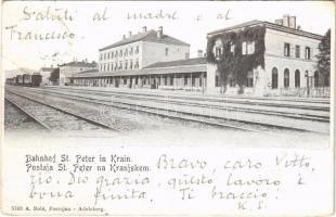 Pivka, St. Petra na Krasu, San Pietro del Carso, St. Peter in Krain; Bahnhof / Postaja / railway station. A. Bolé