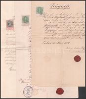 1885-1891 Alfred Windisch-Grätz herceg uradalmának 3 db bizonyítványa, okmánybélyegekkel és 2 db viaszpecséttel